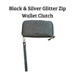 Black & Silver Glitter Wristlet Clutch Wallet
